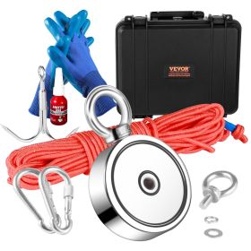 VEVOR Magnet Fishing Kit, 1200 lbs. 2.95 inch Diameter Double Sided Fishing Magnets, Strong Neodymium Magnet with Heavy Duty 65FT Rope, Grappling Hook