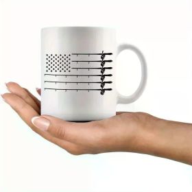 Ceramic Coffee Mug with American Flag & Fishing Hook Design – 11 oz