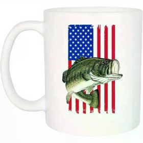 USA Tattered Flag w/ Bass Fishing Print... Coffee/Tea Cup - 11 oz