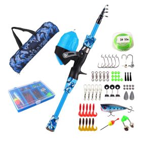 Kids Fishing Pole Set Fishing Starter Kit Telescopic Fishing Rod and Reel Combo Kit with Tackle Box 56Pcs Fishing Lures for Boys Girls (Color: N-Blue, Pole Length: 1.5M/5FT)